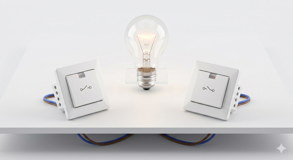 dos conmutados más bombilla